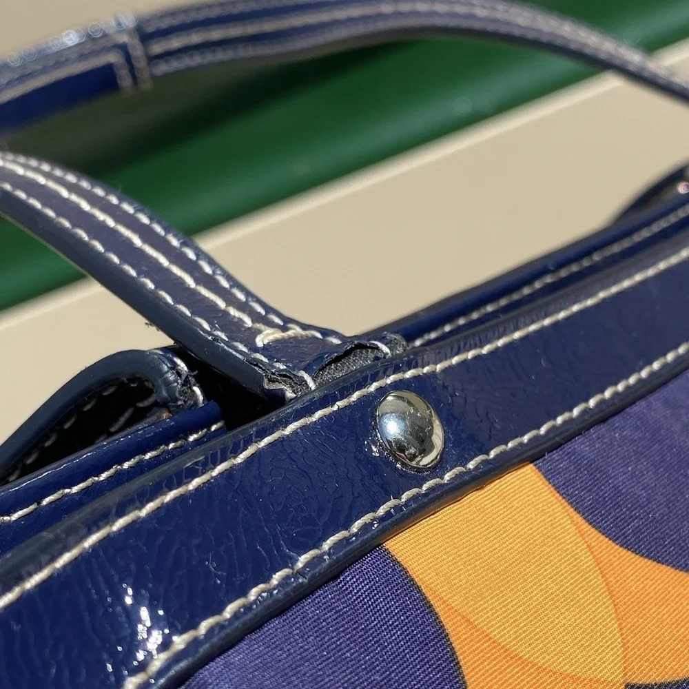Coach Signature Stripe Linear Signature Tote Navy Multi Patent Trim F23908